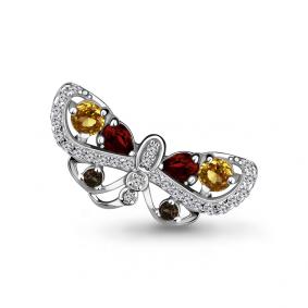 Серебряная брошь AQUAMARINE А7267247А с фианитом, цитрином, гранатом, кварцем и миксом камней А7267247А фото