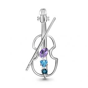 Серебряная брошь AQUAMARINE А7269542 с топазом, аметистом, миксом камней и Лондон топазом А7269542 фото