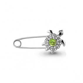 Серебряная булавка AQUAMARINE А7272007А с фианитом и хризолитом А7272007А фото