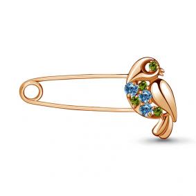 Булавка из золочёного серебра AQUAMARINE А7272331-п с топазом и хризолитом А7272331-п фото