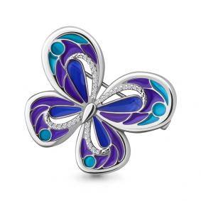 Серебряная брошь AQUAMARINE с витражной эмалью и фианитом А72790А А72790А фото