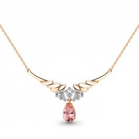 Колье из золочёного серебра AQUAMARINE А7354490А-пк с фианитом и морганитом А7354490А-пк фото