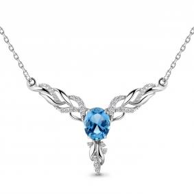 Серебряное колье AQUAMARINE А7354792А с топазом и фианитом А7354792А фото