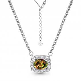 Серебряное колье AQUAMARINE А7381019А с фианитом и султанитом А7381019А фото