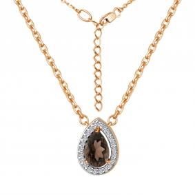 Колье из золочёного серебра AQUAMARINE А7381201А-п с фианитом и кварцем А7381201А-п фото