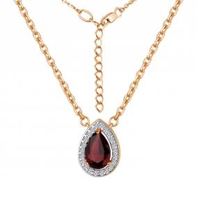 Колье из золочёного серебра AQUAMARINE А7381203А-п с фианитом и гранатом А7381203А-п фото
