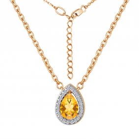 Колье из золочёного серебра AQUAMARINE А7381206А-п с фианитом и цитрином А7381206А-п фото