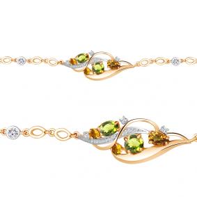 Браслет из золочёного серебра AQUAMARINE А7411838А-пк с фианитом, хризолитом, цитрином и миксом камней А7411838А-пк фото