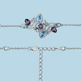 Серебряный браслет AQUAMARINE А7412430А с топазом, фианитом и аметистом А7412430А фото