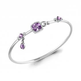 Серебряный браслет AQUAMARINE А7438104А с фианитом и аметистом А7438104А фото