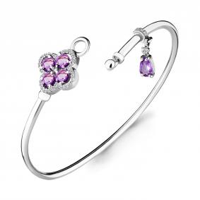 Серебряный браслет AQUAMARINE А7438304А с фианитом и аметистом А7438304А фото