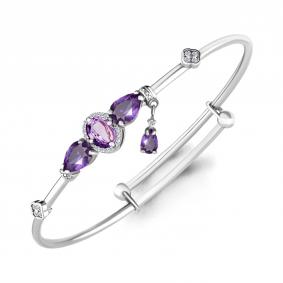 Серебряный браслет AQUAMARINE А7438604А с фианитом и аметистом А7438604А фото