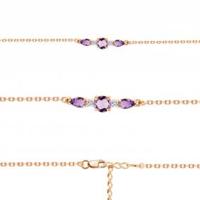Браслет из золочёного серебра AQUAMARINE А7460904А-п с фианитом и аметистом А7460904А-п фото