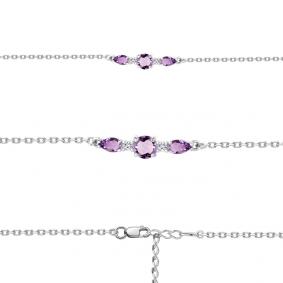 Серебряный браслет AQUAMARINE А7460904А с фианитом и аметистом А7460904А фото