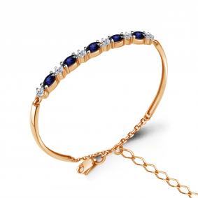 Браслет из золочёного серебра AQUAMARINE А74639АБ-п с фианитом и гидротермальным сапфиром А74639АБ-п фото