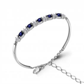 Серебряный браслет AQUAMARINE А74639АБ с фианитом и гидротермальным сапфиром А74639АБ фото