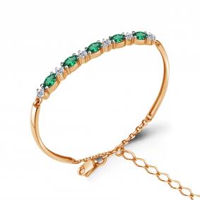 Браслет из золочёного серебра AQUAMARINE А74639АГ-п с фианитом и гидротермальным изумрудом А74639АГ-п фото