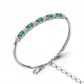 Серебряный браслет AQUAMARINE А74639АГ с фианитом и гидротермальным изумрудом А74639АГ фото