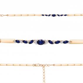 Браслет из золочёного серебра AQUAMARINE А74667АБ-п с фианитом и гидротермальным сапфиром А74667АБ-п фото