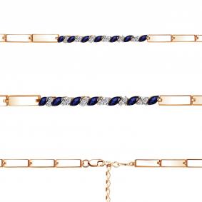 Браслет из золочёного серебра AQUAMARINE А74668АБ-п с фианитом и гидротермальным сапфиром А74668АБ-п фото