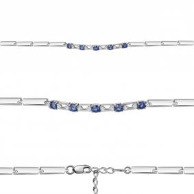 Серебряный браслет AQUAMARINE А74669АБ с фианитом и гидротермальным сапфиром А74669АБ фото