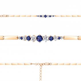 Браслет из золочёного серебра AQUAMARINE А74670АБ-п с фианитом и гидротермальным сапфиром А74670АБ-п фото