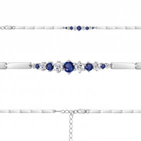 Серебряный браслет AQUAMARINE А74670АБ с фианитом и гидротермальным сапфиром А74670АБ фото