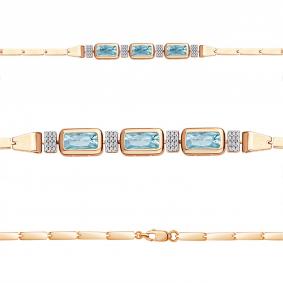 Браслет из золочёного серебра AQUAMARINE А7475088А-п с фианитом и турмалином А7475088А-п фото