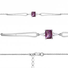 Серебряный браслет AQUAMARINE А7476884 с фианитом и аметистом А7476884 фото