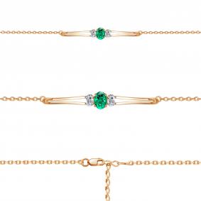 Браслет из золочёного серебра AQUAMARINE А74771П-п с фианитом и гидротермальным изумрудом А74771П-п фото