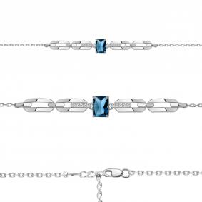 Серебряный браслет AQUAMARINE А7477293А с фианитом и Лондон топазом А7477293А фото