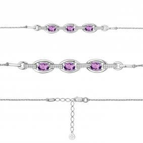 Серебряный браслет AQUAMARINE А7477804А с фианитом и аметистом А7477804А фото