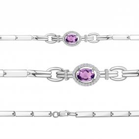 Серебряный браслет AQUAMARINE А7478204А с фианитом и аметистом А7478204А фото