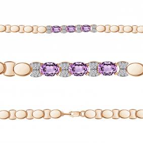 Браслет из золочёного серебра AQUAMARINE А7478304А-п с фианитом и аметистом А7478304А-п фото