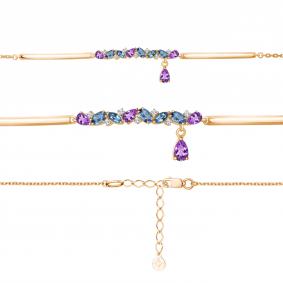 Браслет из золочёного серебра AQUAMARINE А7490630А-п с топазом, фианитом и аметистом А7490630А-п фото