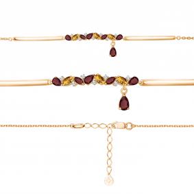 Браслет из золочёного серебра AQUAMARINE А7490634А-п с фианитом, цитрином и гранатом А7490634А-п фото