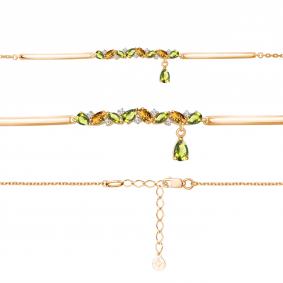 Браслет из золочёного серебра AQUAMARINE А7490638А-п с фианитом и хризолитом А7490638А-п фото