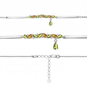 Серебряный браслет AQUAMARINE А7490638А с фианитом и хризолитом А7490638А фото