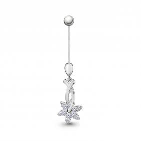 Серебряный пирсинг в пупок AQUAMARINE с фианитом А75512А А75512А фото