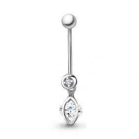 Серебряный пирсинг в пупок AQUAMARINE с фианитом А75545А А75545А фото