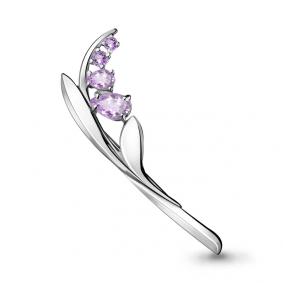 Серебряная брошь AQUAMARINE А7730504 с аметистом А7730504 фото