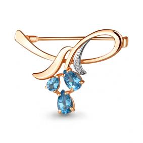 Брошь из золочёного серебра AQUAMARINE А7730605А-пк с топазом и фианитом А7730605А-пк фото