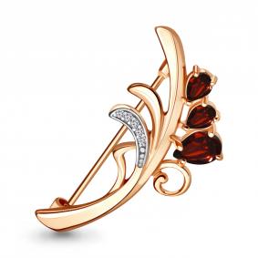 Брошь из золочёного серебра AQUAMARINE А7730703А-п с фианитом и гранатом А7730703А-п фото