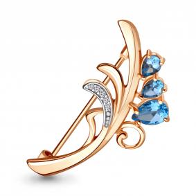 Брошь из золочёного серебра AQUAMARINE А7730705А-п с топазом и фианитом А7730705А-п фото