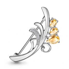 Серебряная брошь AQUAMARINE А7730706А с фианитом и цитрином А7730706А фото