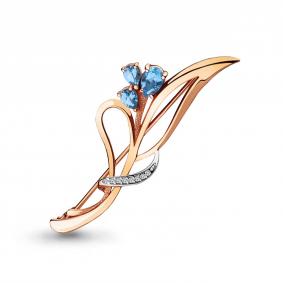 Брошь из золочёного серебра AQUAMARINE А7730905А-п с топазом и фианитом А7730905А-п фото