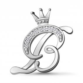 Серебряная брошь-буква В AQUAMARINE с фианитом А77330А А77330А фото