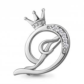 Серебряная брошь-буква Д AQUAMARINE с фианитом А77331А А77331А фото