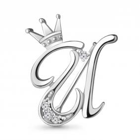 Серебряная брошь-буква И AQUAMARINE с фианитом А77333А А77333А фото