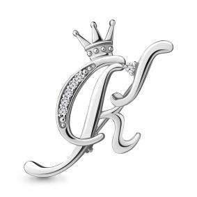 Серебряная брошь-буква К AQUAMARINE с фианитом А77334А А77334А фото